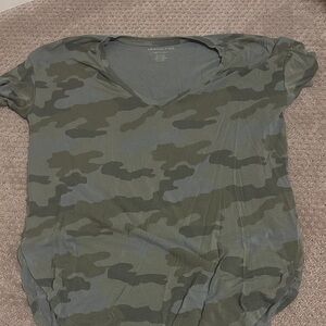 American Eagle Outfitters Green Camo V-Neck Tee